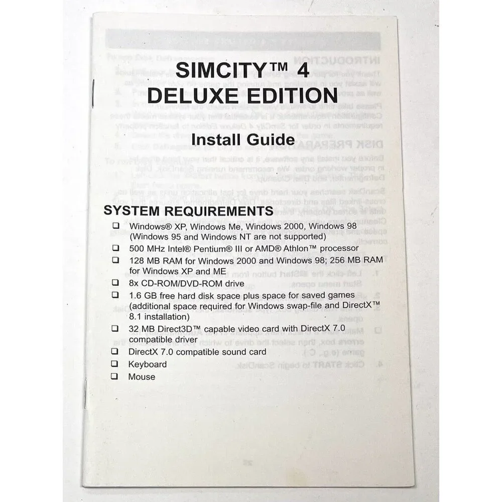SIMCITY 4 Deluxe Edition PC Game INSTALL GUIDE Booklet ONLY *No Game Included*